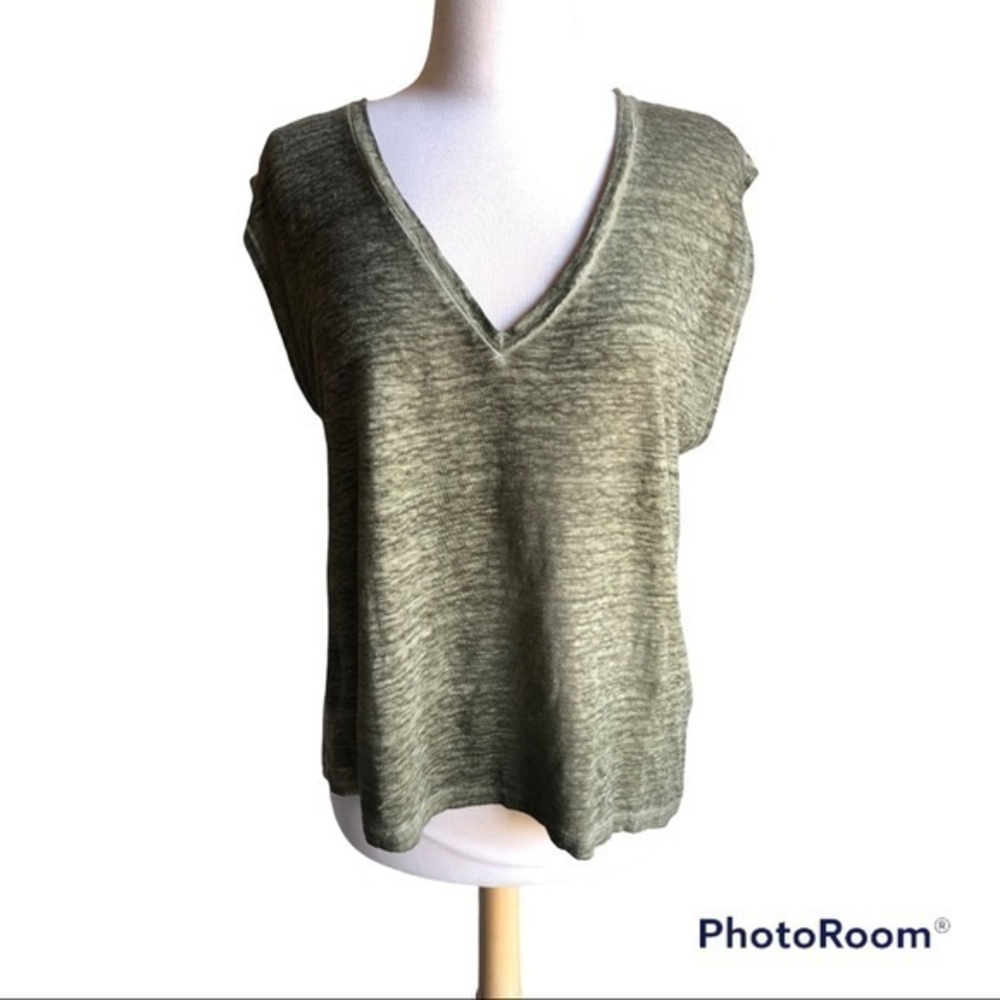 Alice + Olivia dark olive green draped open back sleeveless oversized linen top